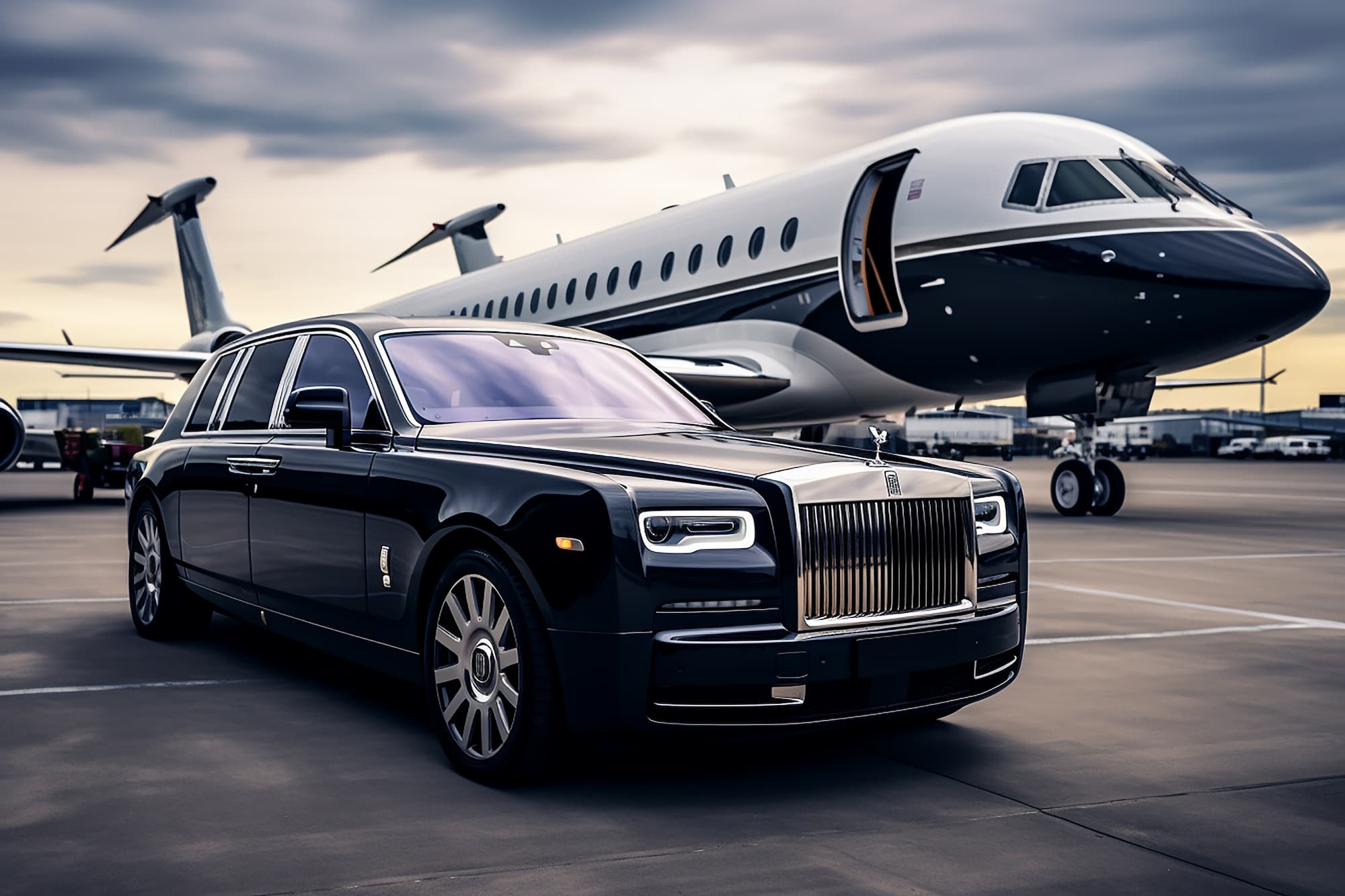 executive airplane with limousine rolls royce